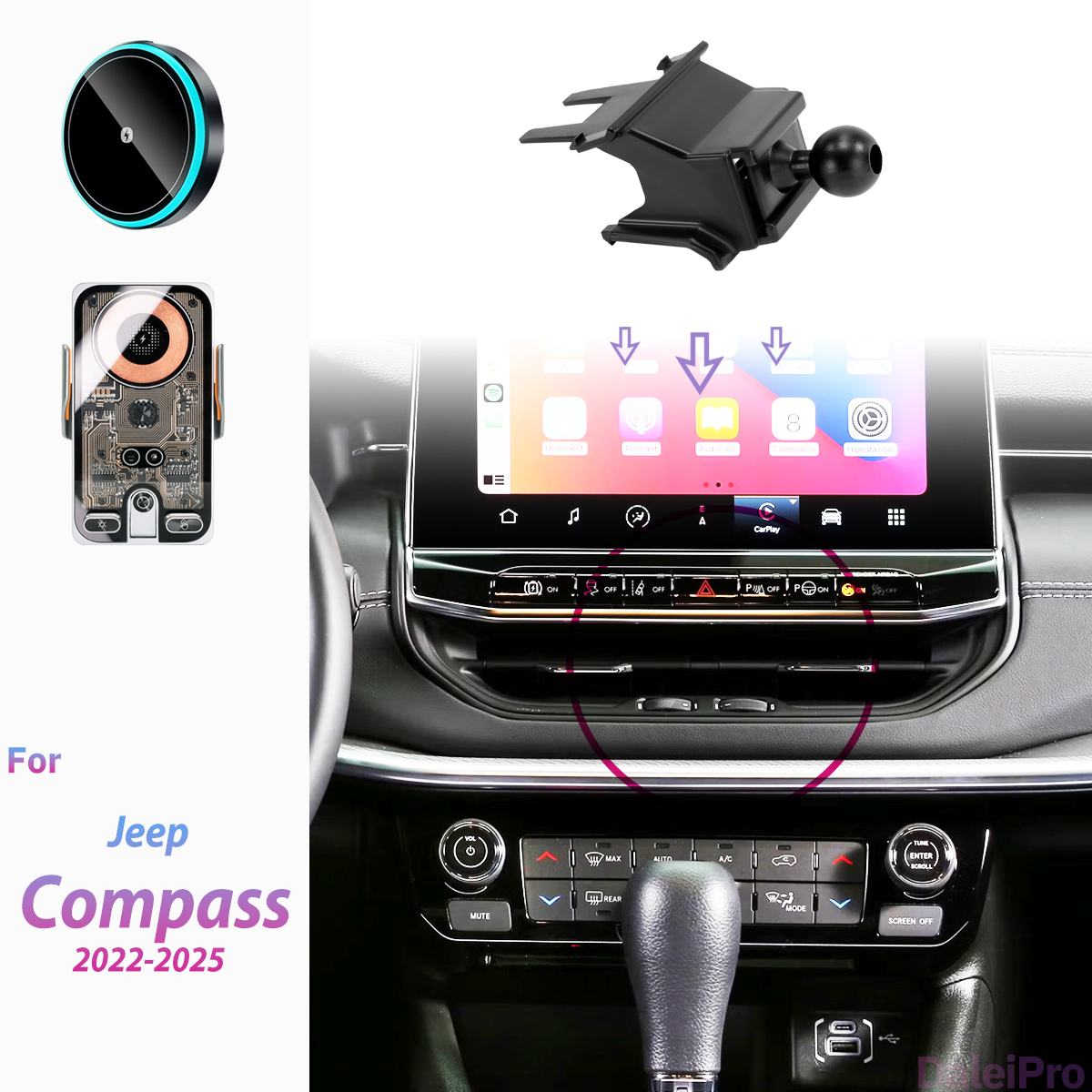 Compass Lensatic - สำหรับรถจี๊ป คอมพาส/คอมมานเดอร์ 2022-2025 ที่วางโทรศัพท์ในรถยนต์ ที่ชาร์จไร้สาย ที่ยึดโทรศัพท์แบบยึดอัตโนมัติ