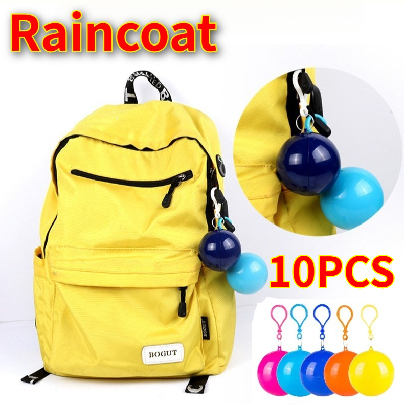 Emergency Poncho Rain - เสื้อกันฝนแบบใช้แล้วทิ้งขนาดเล็กพกพาสะดวก 10 ชิ้น สีสันสดใส หนาเป็นพิเศษ กันน้ำได้