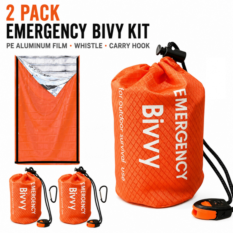 Bivy Bag Emergency - ถุงนอนฉุกเฉิน 2 แพ็ค, ถุงนอนฟอยล์อลูมิเนียม PE พร้อมกระเป๋าคุณภาพสูง,