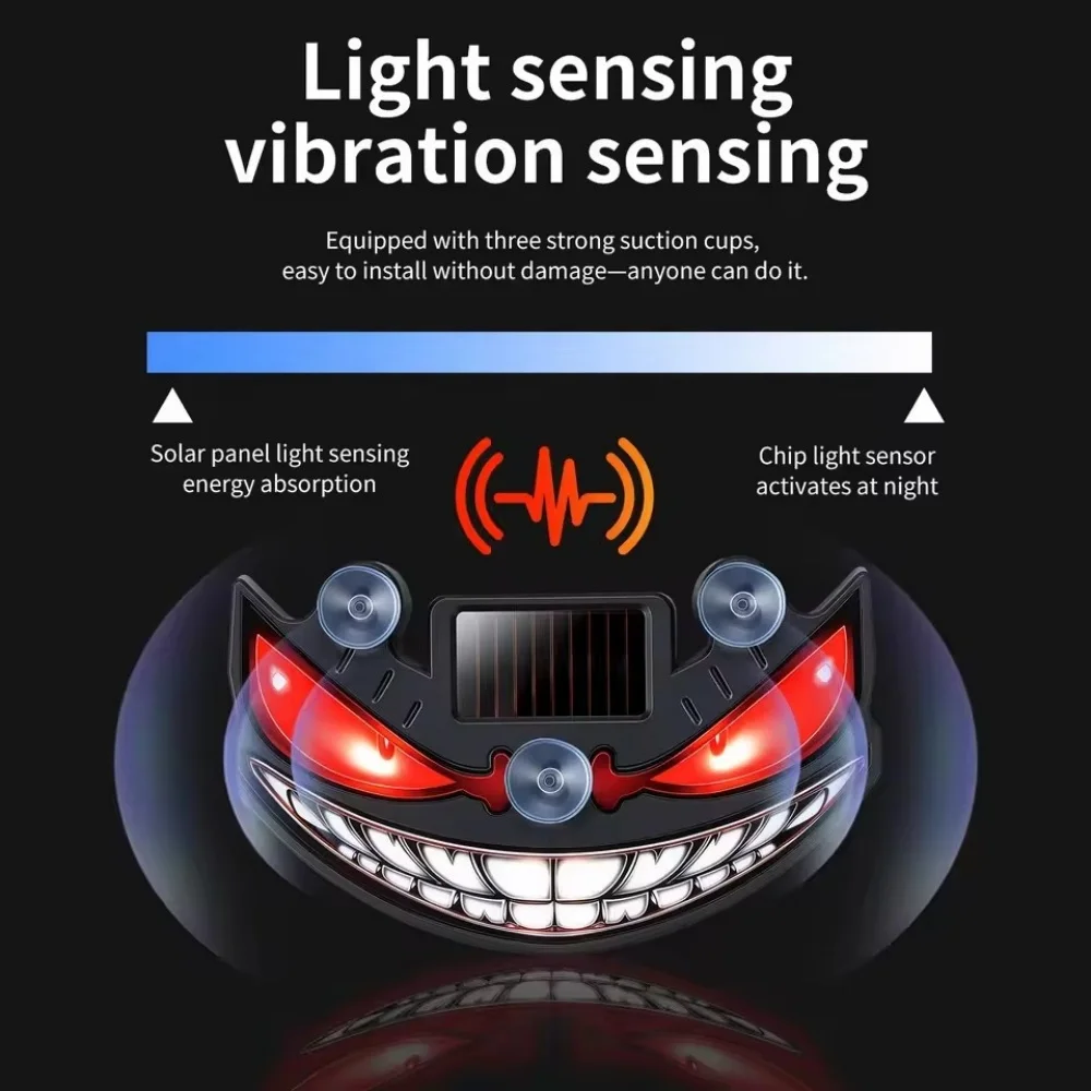 Sos Light Strobe - ไฟเตือนหน้ารถ LED รูปหน้าปีศาจ ติดตั้งบนกระจกหน้ารถ ไฟโซลาร์สโตรบหลากสี ไฟกระพริบเพื่อความปลอดภัย