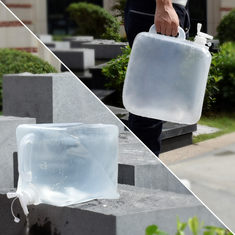 Water Bag Collapsible - ถุงน้ำพลาสติกพับได้ 5 ลิตร 1 ใบ พร้อมหูหิ้วและก๊อกน้ำ