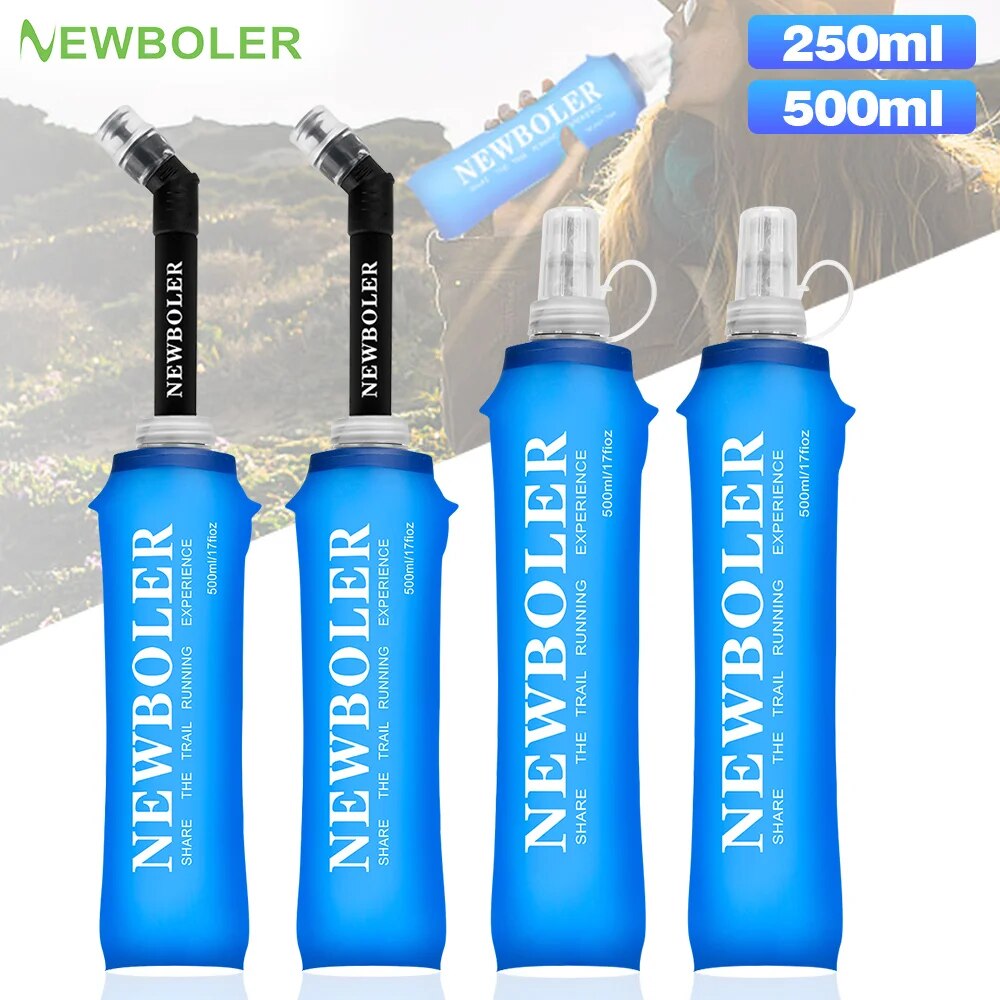 Water Bag Collapsible - Newboler กระติกน้ำกระบอกน้ำพับได้250มล. 500มล. กระติกน้ำกระบอกน้ำกีฬา TPU นิ่มพับได้กระบอกน้ำการตั้งแคมป์