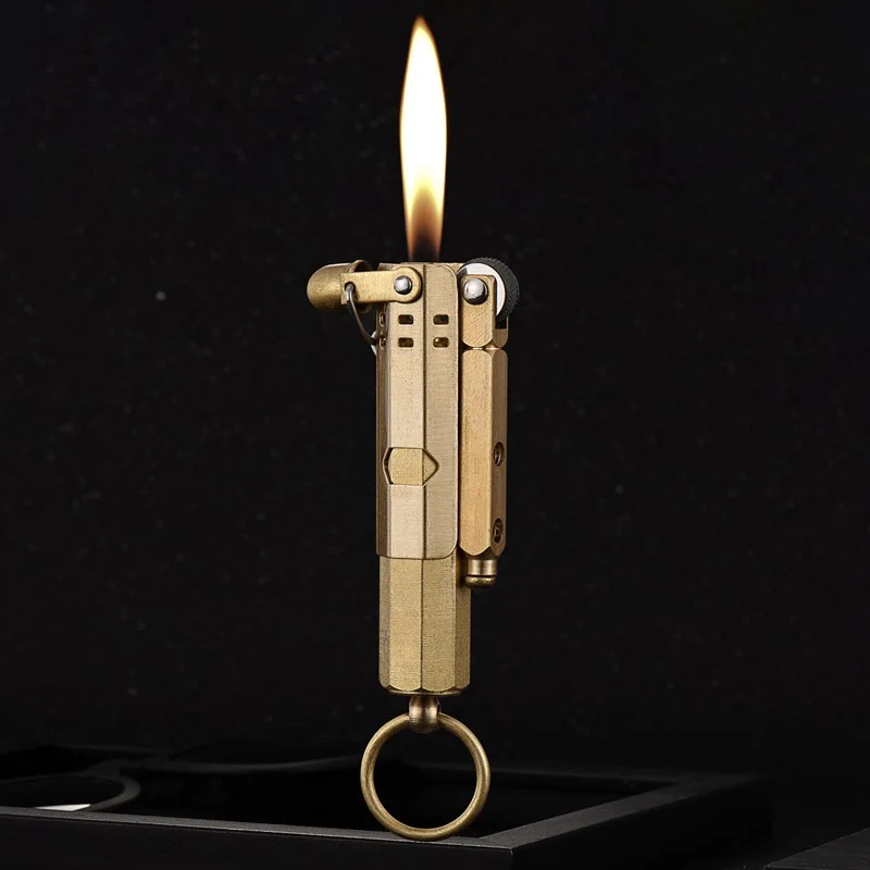 Fire Starting Kit - ไฟแช็คแบบใหม่สไตล์เรโทร ทำจากทองแดงแท้ ใช้แก๊ส ทนลม พร้อมล้อจุดไฟ ของขวัญสำหรับผู้ชาย