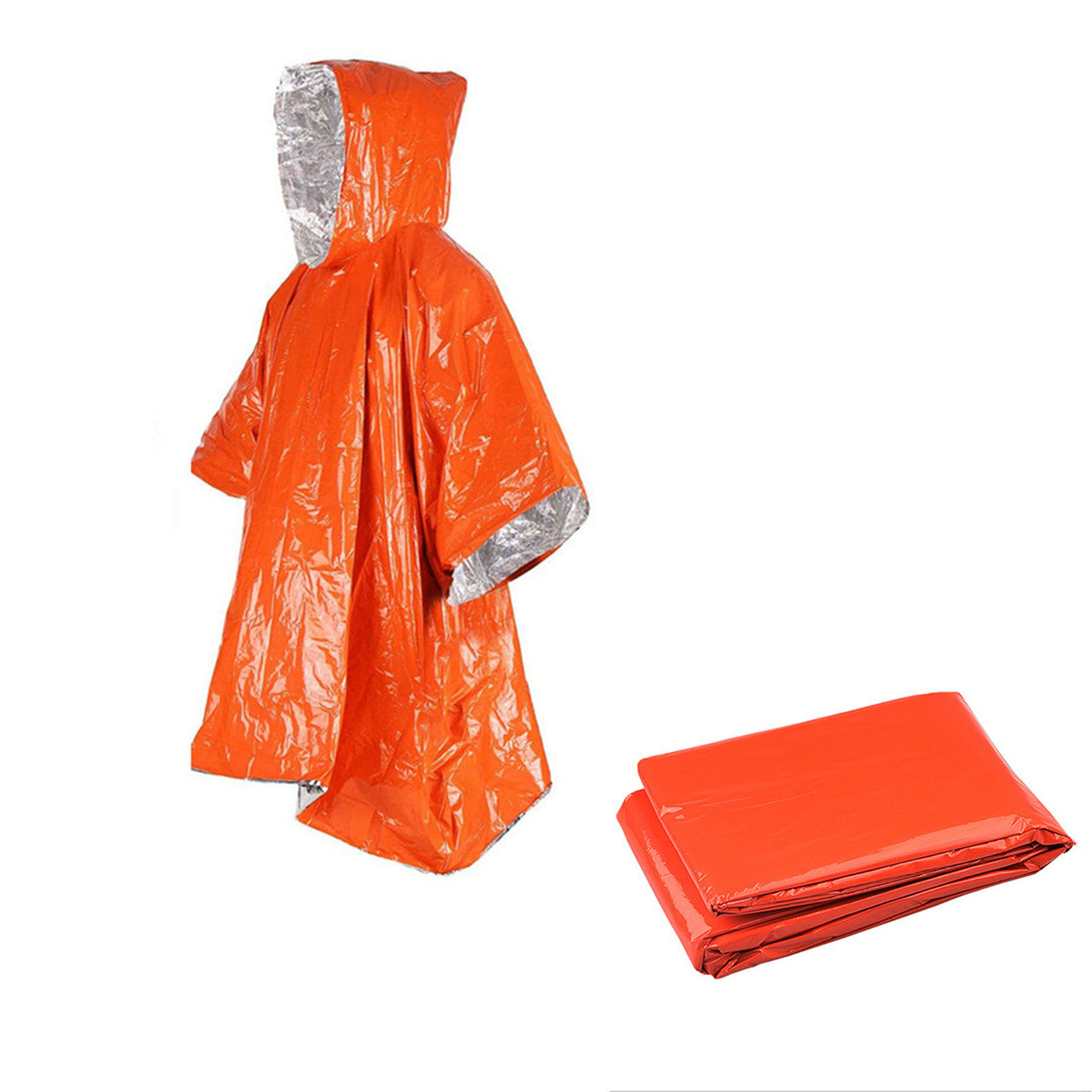 Emergency Poncho Rain - เสื้อปอนโชฝนฟิล์มอลูมิเนียมแบบใช้แล้วทิ้งฉุกเฉิน - กันน้ํา เย็น - ชุดกันฝนฉนวนและผ้าห่มเพื่อการอยู่รอดสําหรับการตั้งแคมป์