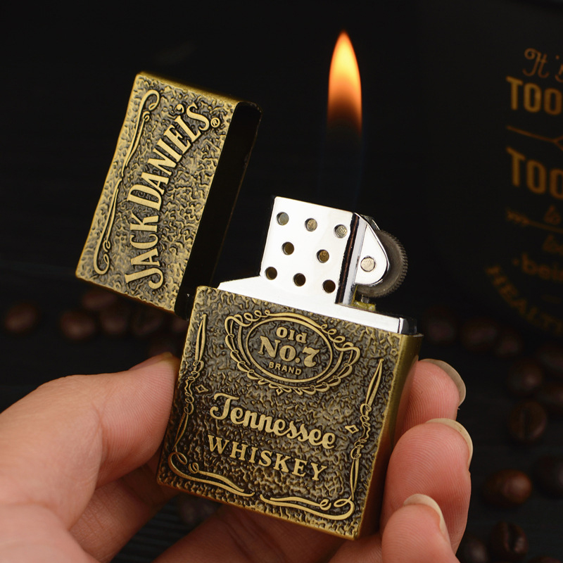 Fire Starting Kit - ไฟแช็กแก๊สโลหะสีบรอนซ์วินเทจ, ไฟแช็กแบบล้อจุดไฟ, ของขวัญสุดพิเศษสำหรับผู้ชาย, ของขวัญสำหรับผู้ชาย, ไฟแช็กแบบพ่นไฟ